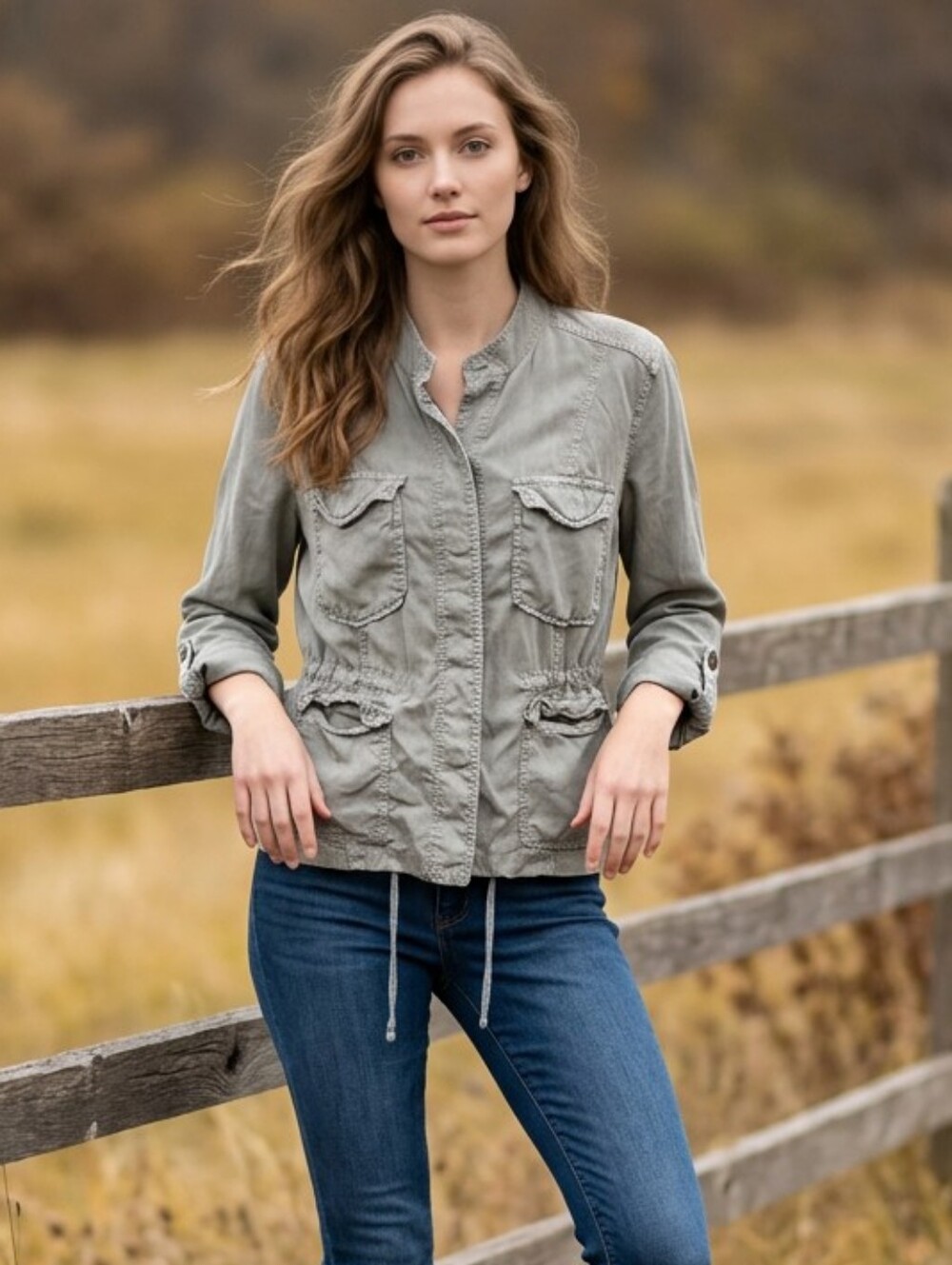 Sanctuary Light Olive Utility Jacket with Drawstring Waist